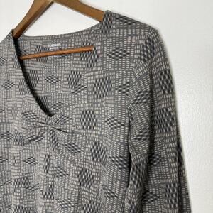 Toad & Co Dress Womens Medium Gray Geometric V Neck 3/4 Sleeve Fit Flare Knit